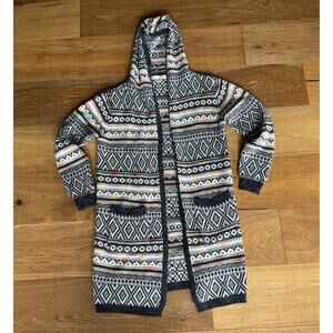 Boho Aztec Women’s Hooded Comfy Cardigan Sweater Open Front Duster Monteau S